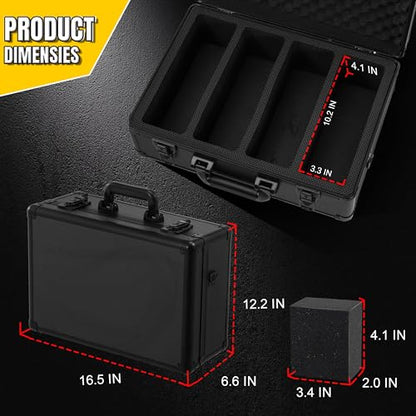 Graded Card Storage Box – Aluminum Alloy Trading Cards Case Holds 140+ Graded Cards, Sports Card Storage Box with Lock, Fits PSA, CSG, BGS (Large Black) - color: 4 Row-Black