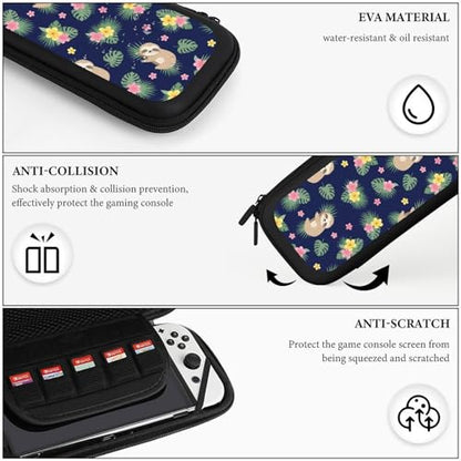PPIKTC Protective Carrying Case for Switch, Travel Game Console Holder Bag with 15 Game Cartridges, Cute Sloths - color: Design (207)
