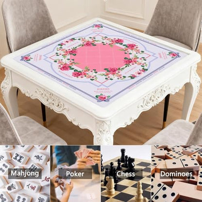 Mahjong Mat for Table with Carrying Bag & 3 Dice, Pink Floral 31.5"x31.5" Square Rubber Mahjong Table Cover, Non-Slip & Noise Reduction Gaming Mat for Mah Jongg, Poker, Dominoes & Tile Games - color: Pink