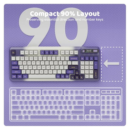 KZZI Z98 Wireless Mechanical Keyboard, Smart Display & Knob, BT5.0/2.4GHz/USB-C, Hot Swappable Custom Keyboard, Pre-lubed Linear Switches, Gasket Mount, RGB Creamy Gaming Keyboard - color: Purple, size: Linear Rain Switch