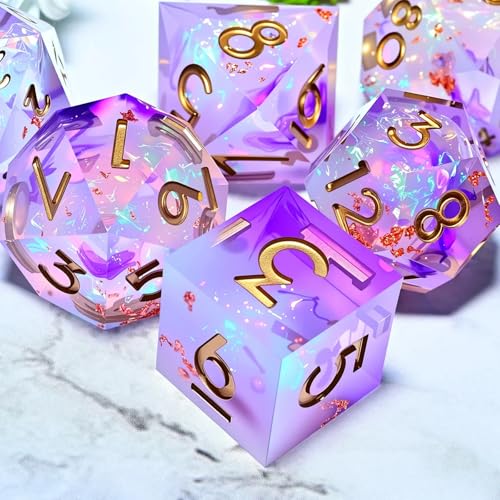 Dungeons and Dragons dice Set DND, polyhedral D&D Resin dice Set, Suitable for Role-Playing dice Game RPG Pathfinder DND dice Set - color: Colorful Purple Gold Lettering