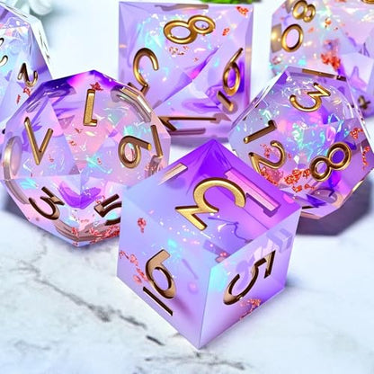 Dungeons and Dragons dice Set DND, polyhedral D&D Resin dice Set, Suitable for Role-Playing dice Game RPG Pathfinder DND dice Set - color: Colorful Purple Gold Lettering