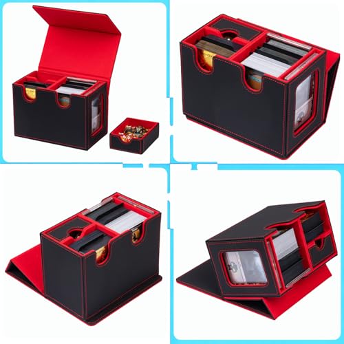 MTG Deck Box for Commander with Dice Tray,Designed for MTG Commander | Card Deck Box Fits 200+ Double Sleeved Cards,Card Storage Box with 3 Dividers 2 card holder - color: Red