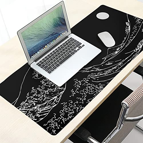 Black and White Japanese Sea Wave Mouse Pad,Extended Large Gaming Mouse Pads 31.5x11.8 in,Japanese Kanagawa Desk Mat,Laptop Mousepad Non-Slip Rubber MousePads for Office Home Travel - color: Japanese Sea Wave, size: 11.8" x 31.5"