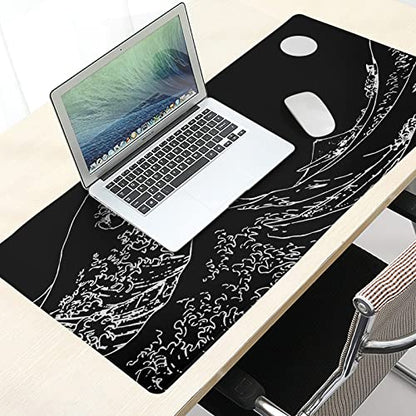 Black and White Japanese Sea Wave Mouse Pad,Extended Large Gaming Mouse Pads 31.5x11.8 in,Japanese Kanagawa Desk Mat,Laptop Mousepad Non-Slip Rubber MousePads for Office Home Travel - color: Japanese Sea Wave, size: 11.8" x 31.5"
