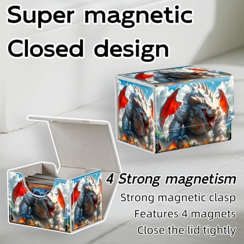Trading Card Storage Box, Holds 100+ for MTG Cards, PU Leather with Magnetic Closure, Giant White Dragon Mountain Battle Durable Deck Box for Magic the Gathering, Trading Card Games - color: Giant White Dragon Mountain Battle