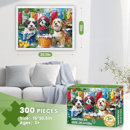 300 Piece Puzzles for Adults,Cute Dogs Jigsaw Puzzle for Adults Kids Seniors,Recycled Cardboard Dogs Large Piece Puzzle 300 Piece,Family Activity Great Gift for Family Friends 20.5 * 15 in - style: Cute Dogs