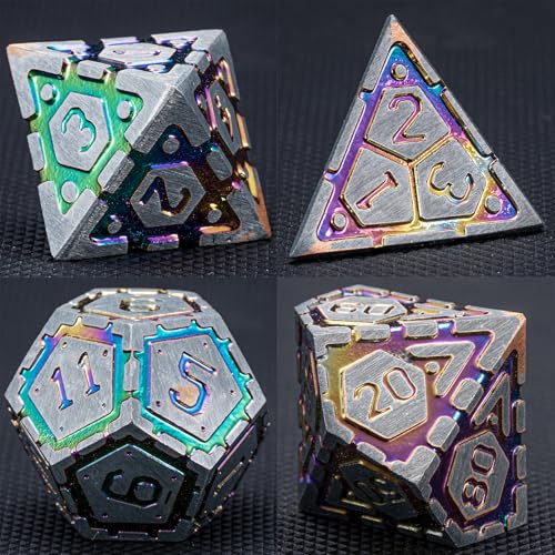 DND Metal Dice Set, Polyhedral Dice Set for RPG D&D Dice with Cracks Dungeons and Dragons Dice Set for RPG TTRPG D&D Die with Gift Case（Silver and Coloured Ink-1） for Ages 15 and Up - color: Silver and Coloured Ink-1