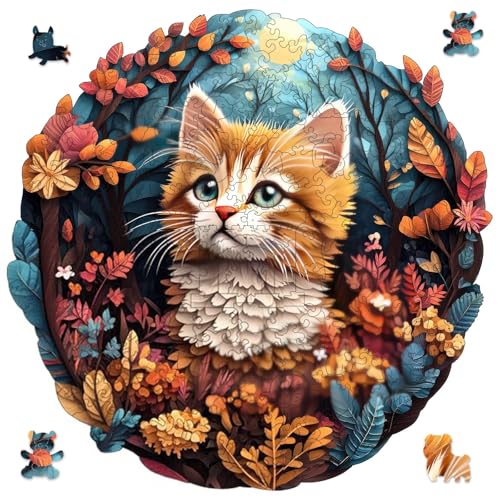 Qiuenisray Wooden Puzzle, Cute Cat Puzzle 500 Pieces Unique Shape Advanced Wooden Jigsaw Puzzle, Challenge Jigsaw Puzzle for Family Game 16.9x16.8 in - color: Cute Cat, size: 500pcs