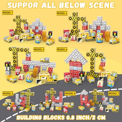 54 Pcs Mini Magnetic Blocks Travel Toys with Iron (Yellow) | Kids 3+ Mini Magnetic Cubes for Airplane & Car Ride Portable Storage Box Toddler Gifts Christmas Halloween New Year birthday