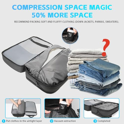TANGCORLE Vacuum-Compressed Travel Backpack: Expandable, Airline-Approved Laptop Backpack—Unisex Business Backpack - color: Black-b42l