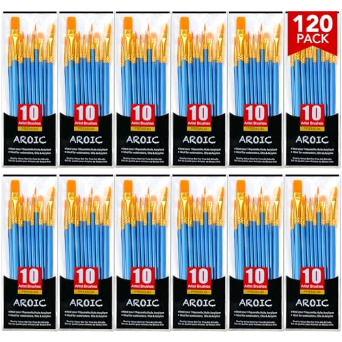 AROIC Acrylic Paint Brush Set, 12pack/120pcs Nylon Hair Paint Brushes, for Oil Painting Rock Body Painting, Artist Amateur Craft Paint Brushes Supplies, Children Adult Painting Small Paint Brush Set. - size: 120pcs
