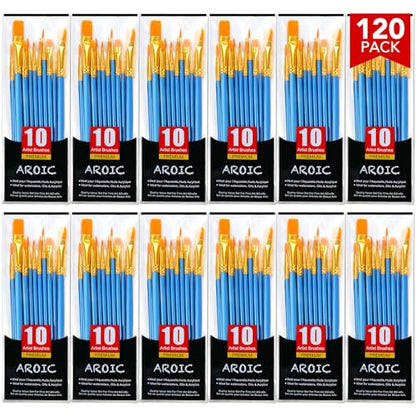 AROIC Acrylic Paint Brush Set, 12pack/120pcs Nylon Hair Paint Brushes, for Oil Painting Rock Body Painting, Artist Amateur Craft Paint Brushes Supplies, Children Adult Painting Small Paint Brush Set. - size: 120pcs