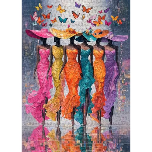 Impossible Puzzle for Adults 1000 Pieces,Black Woman Butterfly Puzzles, Elegant Lady Aesthetic Art Challenge Jigsaw Puzzle - style: Butterfly Muse Puzzle
