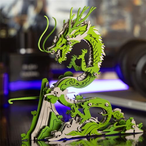 Chinese Dragon 3D Metal Jigsaw Puzzle, Cyan, 92 Pieces | DIY Games, Handmade Model Kits, Building Blocks Assembly, Gift for Adult - color: Chinese Dragon Cyan
