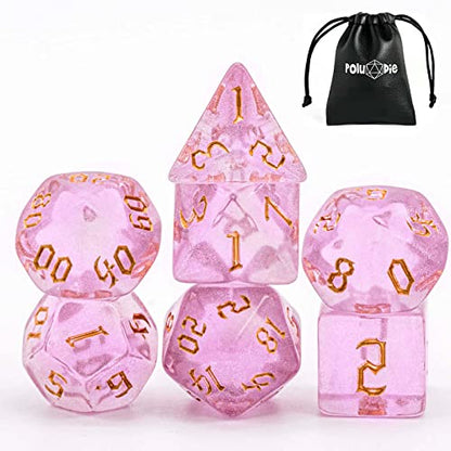 7-Die DND Dice Set Polyhedral Dice Set with a Leather Dice Bag, D&D Dice Set for RPG Table Games (Pink/G) - color: Pink/G
