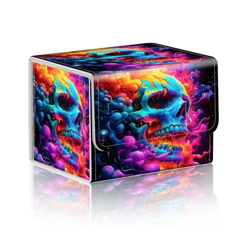Trading Card Storage Box, Holds 100+ for MTG Cards, Premium PU Leather with Magnetic Closure, Colorful Skull With Smoke Durable Deck Box for Magic the Gathering, Trading Card Games - color: Colorful Skull With Smoke
