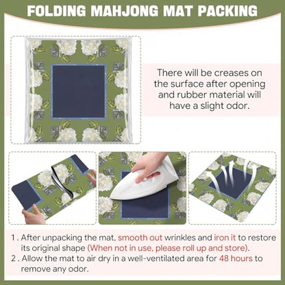 Drydiet Mahjong Mat for Table 31.5 x 31.5 Inch American Mahjong Mat with Carrying Bag, Non-Slip Noise Reduction Table Item for Family Poker Domino Board Game Night & Party Use(White Hydrangea) - style: White Hydrangea