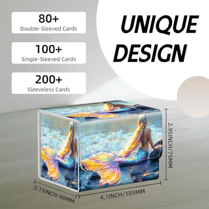 Trading Card Storage Box, Holds 100+ for MTG Cards, PU Leather with Magnetic Closure, Rainbow Mermaid Ocean Print Durable Deck Box for Magic the Gathering, Trading Card Games - color: Rainbow Mermaid Ocean Print