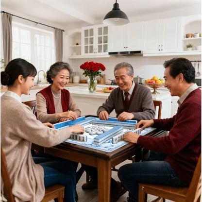 Chinoiserie Mahjong Mat with Carrying Bag,Rubber Anti Slip and Noise Reduction Multi Purpose Game Table Cover for Card, Board Tile Games 31.5" x 31.5" Blue - color: Blue