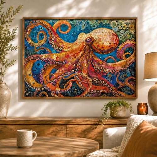 Cross & Glory | Jigsaw Puzzles for Adults | The Great Blue Octopus Enigma | Deep Sea Octopus Puzzle | Satin Finish Ocean Puzzle 1000 Pieces | Ages 14+ - color: Octopus Enigma
