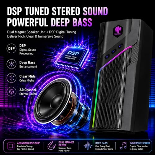 W-206RE RGB Gaming Speakers for PC, Bluetooth & USB Computer Speakers for Desktop PC, Touch Control Stereo Speakers for Monitor & Laptop with 21 LED Light Modes
