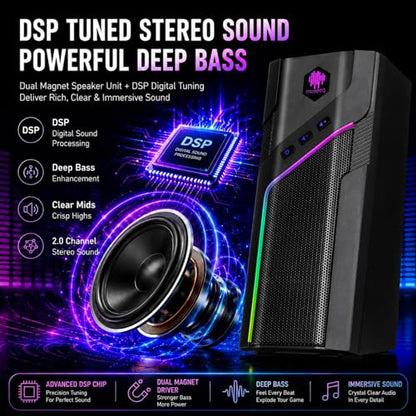 W-206RE RGB Gaming Speakers for PC, Bluetooth & USB Computer Speakers for Desktop PC, Touch Control Stereo Speakers for Monitor & Laptop with 21 LED Light Modes