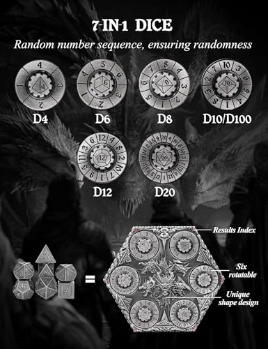 D&D Dice Set,7PCS Metal Dice for Dungeons and Dragons,Mini Dice Set with Pocket Watch Case,Role Playing Board Games Accessories (Dragon, Ancient Silver-S) - color: S-ancient Silver, style: Dragon