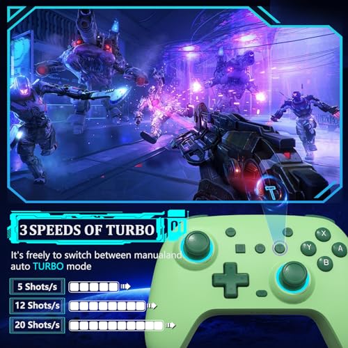 SZYUYU Switch Controller for Switch 2,Switch Pro Controller for Switch/OLED/Lite/PC with 7 Colors LED Light/3-level TURBO Adjustable,4-Speed Dual Vibration/Hall Effect Sticks/Wake Up/Gyro Axis Motion - color: Green
