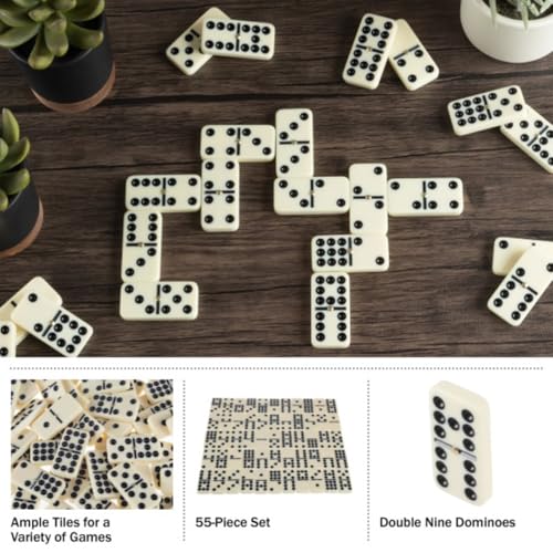 Domino Set with Wood Case - 55 Premium Double Nine Dominoes and Convenient Storage Box - Family Games by Trademark Games (Light Brown) - style: 55 Piece