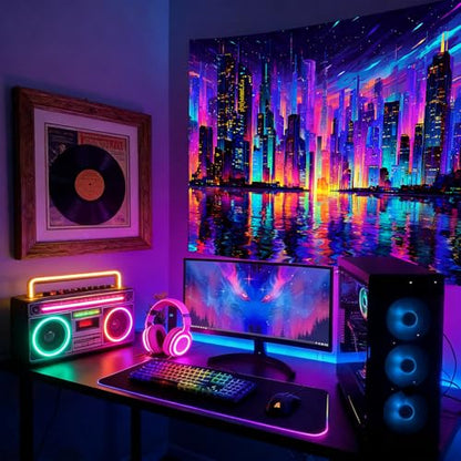 KKYEJLQYI Cyber City UV Reactive Tapestry, Black Light Neon Wall Tapestry, Luminous Space Tapestry, Bedroom, Living Room, Game Room Decoration Large Tapestry - color: City-2