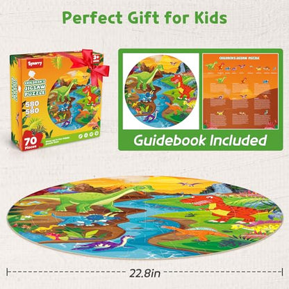 SYNARRY Floor Puzzles for Kids Ages 4-6, Large 70 Piece Dinosaur Puzzles for Toddlers Ages 2-4, Dinosaur Puzzles for Kids 4-8, Preschool Toys Gifts for 3 4 5 6 7 8 Years Old Toddlers Boys Girls Child - style: Dinosaur