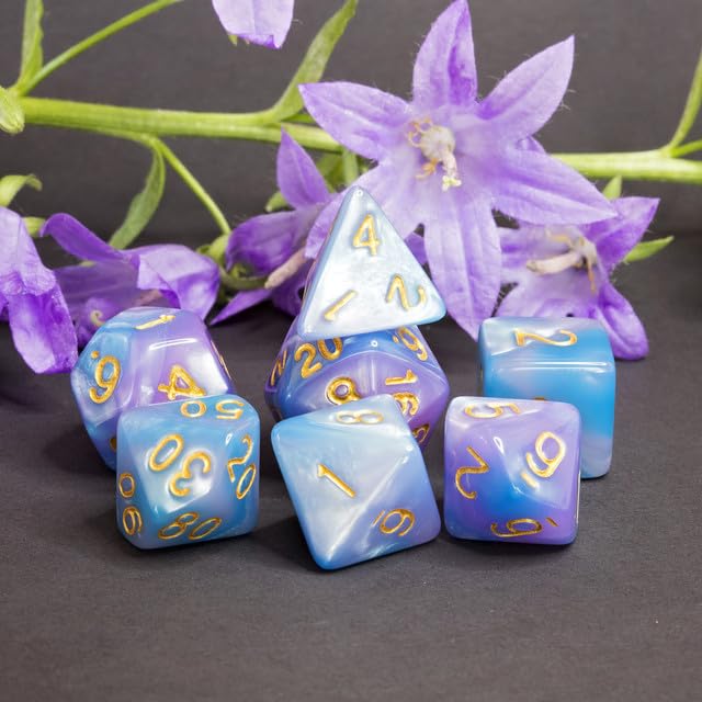 Sage’s Portal Stones DND Dice Set Acrylic Opaque 7-PC Polyhedral DND Dice Set for Dungeons and Dragons D&D Sage’s Cantrips RPG Tabletop TTRPG (Purple/Blue) - color: Purple/Blue