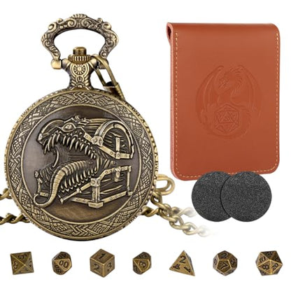 Bronze DND Mimic Monster Dice Set, DND DM Accessories, Metal Mini Dice Gift | Steampunk Mini DND Dice Set, DND Starter Set, Leather Dragon Dice Bag, TRPG Accessories, Fantasy Gifts for D&D Fans Player - color: Mimic Monster Dice Set