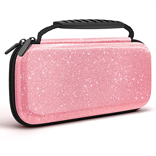 homicozy Glitter Carrying Case for Nintendo Switch & Switch OLED Console, Pink Hard Travel Case Shell Pouch for Nintendo Switch Console & Accessories - color: Pink