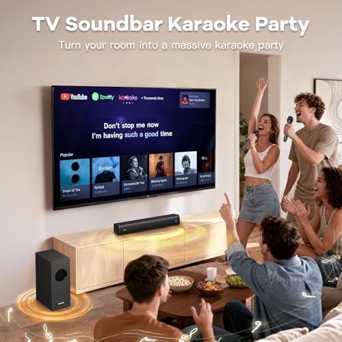 Sound Bar for Smart TV, Karaoke Sound Bar with Wireless Microphones, 2.1CH Soundbar with Subwoofer, BT 5.3 Surround Sound System for TV, Home Theater Soundbar Speakers with Bluetooth/ARC/AUX for Party
