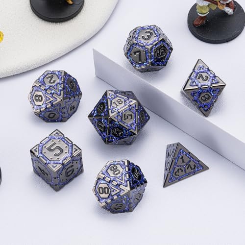 DND Metal Dice Set, Polyhedral Dice Set for RPG D&D Dice with Cracks Dungeons and Dragons Dice Set for RPG TTRPG D&D Die with Gift Case(Black Nickel Purple) - color: Black Nickel Purple