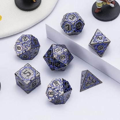 DND Metal Dice Set, Polyhedral Dice Set for RPG D&D Dice with Cracks Dungeons and Dragons Dice Set for RPG TTRPG D&D Die with Gift Case(Black Nickel Purple) - color: Black Nickel Purple