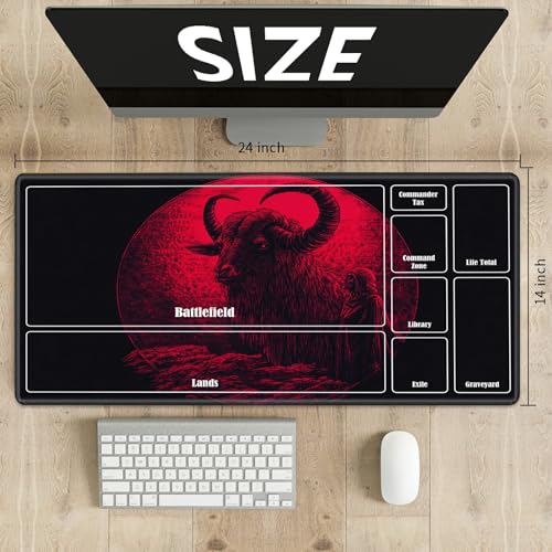 MTG Playmat with Zones, TCG Card Game Play Mat with Stitched Edges, Non-Slip Rubber Base Gaming Desk Mat, Smooth Surface 24 x 14 Inch, Dark Gothic Sheep - color: Dark Gothic Sheep, size: Zone 1