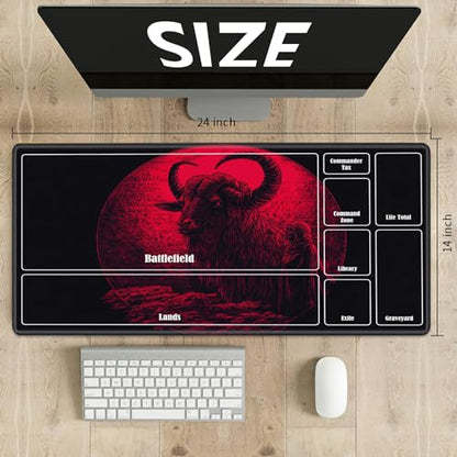 MTG Playmat with Zones, TCG Card Game Play Mat with Stitched Edges, Non-Slip Rubber Base Gaming Desk Mat, Smooth Surface 24 x 14 Inch, Dark Gothic Sheep - color: Dark Gothic Sheep, size: Zone 1