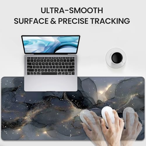 Extended Gaming Mouse Pad, Navy Blue Marble Pattern, 35.4 x 15.7 inches, XXL Extra Large Desktop Pad, Non-Slip Base, Waterproof, Suitable for Home Gaming and Office Use - color: Gray Marble Design
