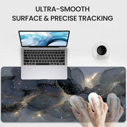Extended Gaming Mouse Pad, Navy Blue Marble Pattern, 35.4 x 15.7 inches, XXL Extra Large Desktop Pad, Non-Slip Base, Waterproof, Suitable for Home Gaming and Office Use - color: Gray Marble Design
