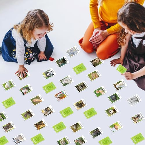 gisgfim 100 PCS Memory Matching Game Animal Babies Concentration Memory Card Educational Game for Kids Adults A Fun & Fast Baby Animals Game Toddlers Preschool Family Board Gift Matching Games - style: Animal Babies
