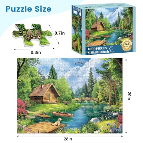 1000 Piece Puzzles for Adults, Spring and Summer Landscape Jigsaw Puzzle, Wooden House and Dog Jigsaw Puzzles 1000 Pieces, Challenging Game Home Decor Birthday Party Gift Toy for Adults Kids Seniors - style: Summer Landscape