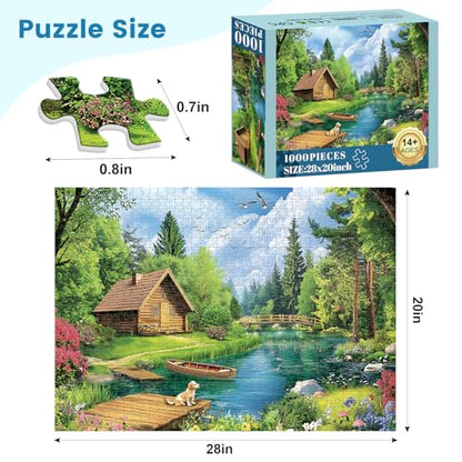 1000 Piece Puzzles for Adults, Spring and Summer Landscape Jigsaw Puzzle, Wooden House and Dog Jigsaw Puzzles 1000 Pieces, Challenging Game Home Decor Birthday Party Gift Toy for Adults Kids Seniors - style: Summer Landscape