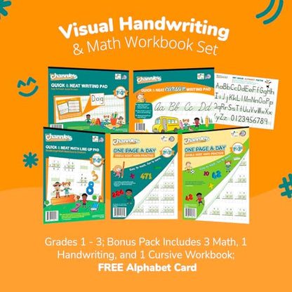 Best value Channie’s Visual Math, Handwriting, and Cursive Bonus Pack of 5 Separate Workbooks, Grades 1st – 3rd, With FREE Alphabet Card - Learning Workbook for Homeschool and After School - style: Visual Math, Handwriting, and Cursive Workbooks