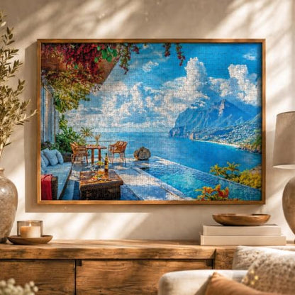 Cross & Glory | 1000 Piece Jigsaw Puzzles for Adults | Patio by the Sea | Serene Coastal Patio and Ocean View Puzzle | 2mm Thick Pieces | Bonus Reference Poster | Satin Finish | Ages 14+ - color: Patio By the Sea