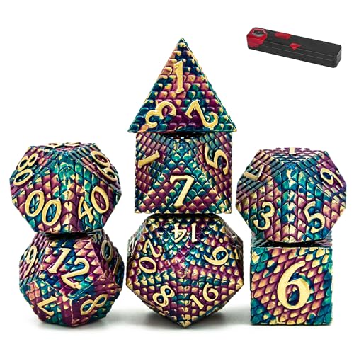 UDIXI DND Metal Dice Set Dragon Scale, D&D Dice Metal for Role Playing Game | 7PCS, Solid Metal, Metal Dice Box, DM Gift, for Dungeons and Dragons RPG Tabletop Games Board Games - color: Dragon Scale-purple and Blue