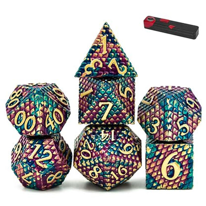 UDIXI DND Metal Dice Set Dragon Scale, D&D Dice Metal for Role Playing Game | 7PCS, Solid Metal, Metal Dice Box, DM Gift, for Dungeons and Dragons RPG Tabletop Games Board Games - color: Dragon Scale-purple and Blue