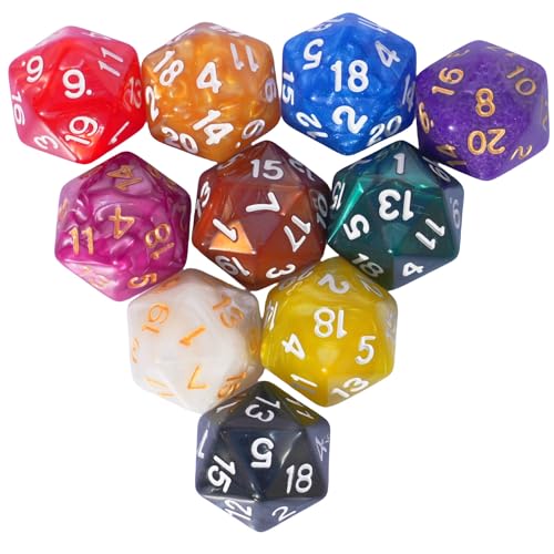 10PC D20 Polyhedral Dice Set 22mm for DND RPG MTG Table Games (Pearl Color Dice) - color: Pearl Color Dice